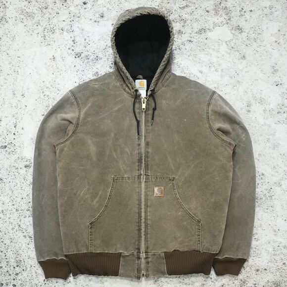 Vintage Carhartt J130 CHT Chestnut Faded Brown Hooded Jacket Size Medium - Picture 1 of 16